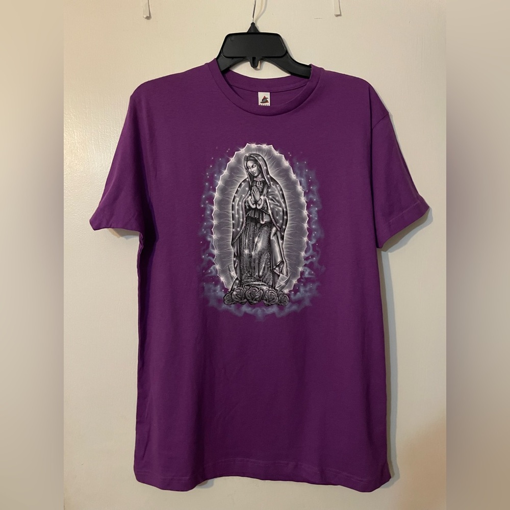 NWOT VIRGEN DE GUADALUPE T-SHIRT-Glitter Graphic Purple Sz M